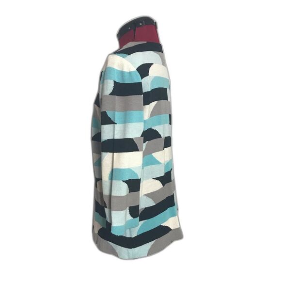 Ming Wang Blue and Black Knit Blazer Women Size Small Classic Stripes 3/4 Sleeve - Picture 3 of 7